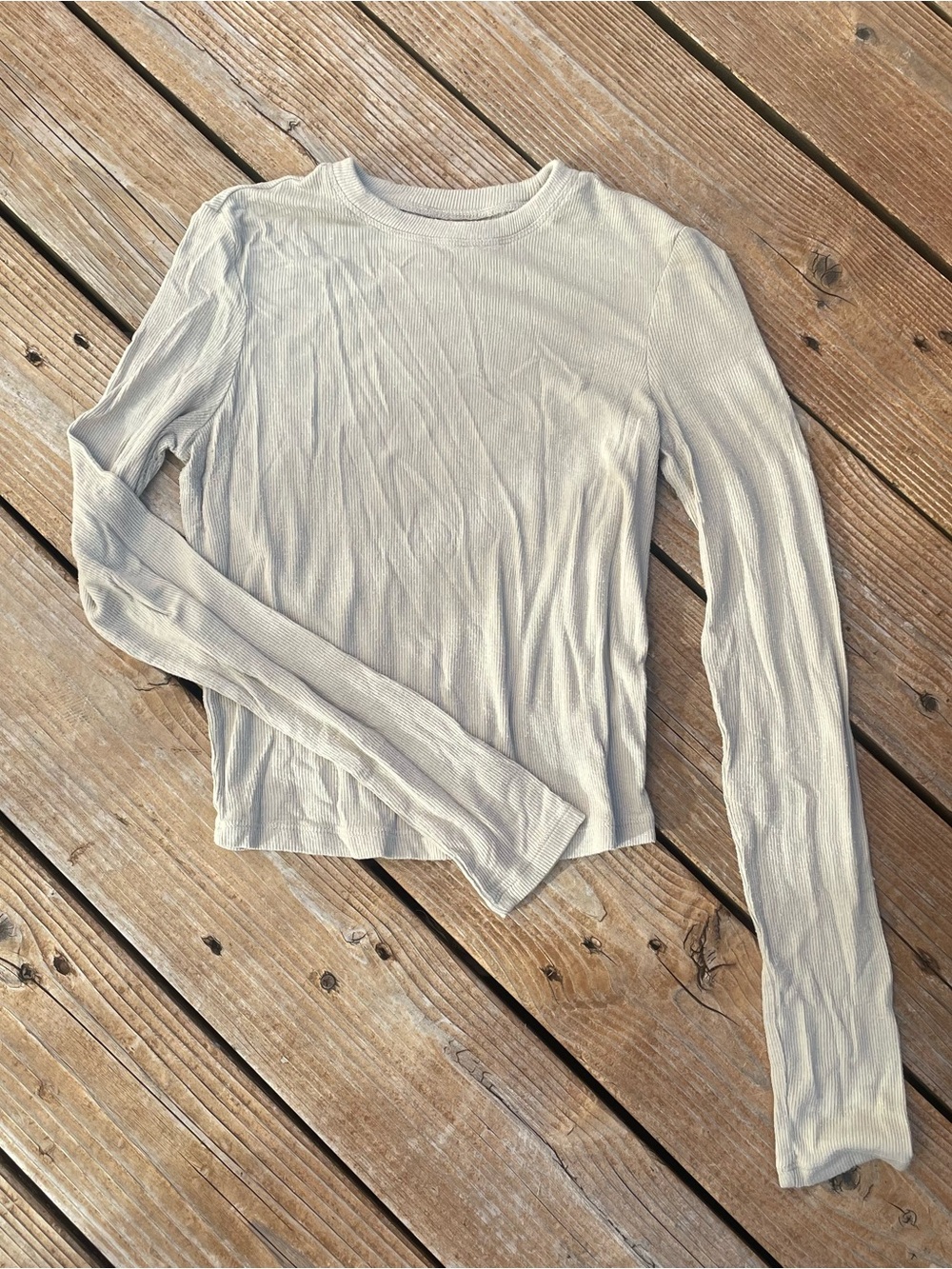 Light Sage green Long-Sleeve Ribbed Crew Neck Top - Women's